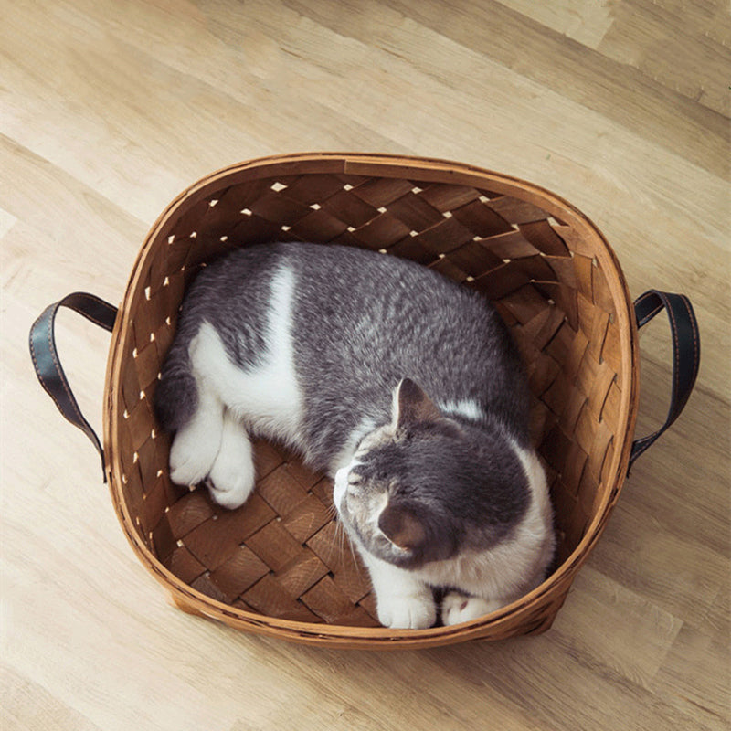 Create a Cozy Retreat for Your Feline Friend with the Bamboo Rattan Cat Bed House
