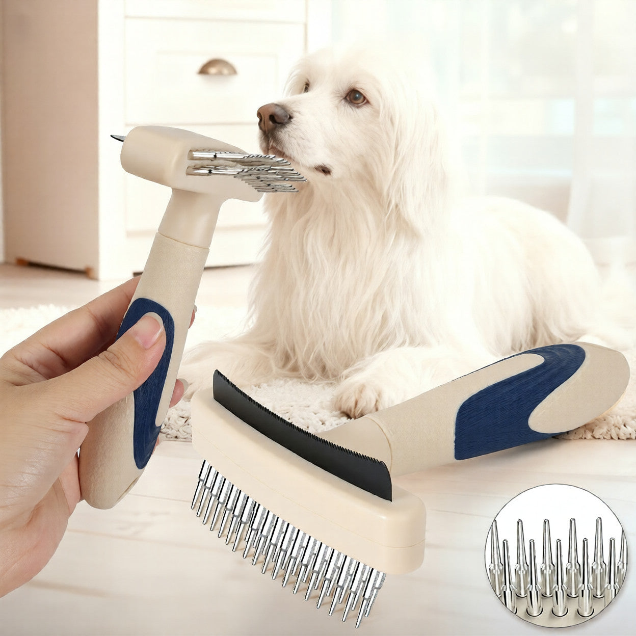 Pet Grooming Brush Removes Loose Hair & Detangles Fur