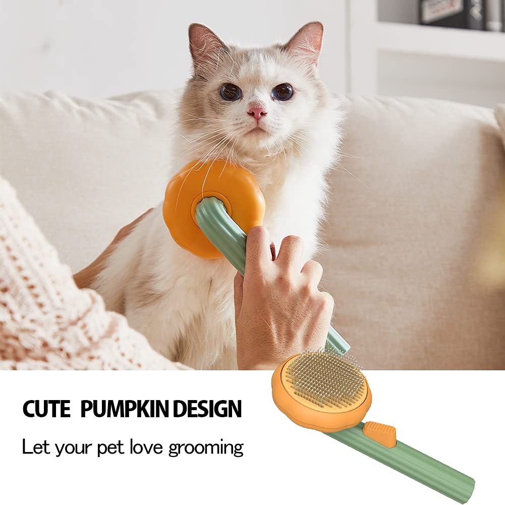 Pet Pumpkin Slicker Brush Self-Cleaning Groomer for Dogs & Cats