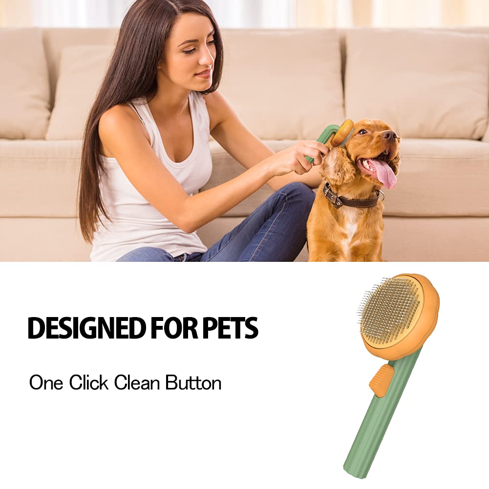 Pet Pumpkin Slicker Brush Self-Cleaning Groomer for Dogs & Cats