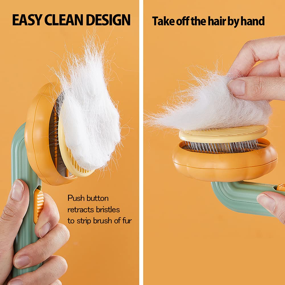 Pet Pumpkin Slicker Brush Self-Cleaning Groomer for Dogs & Cats