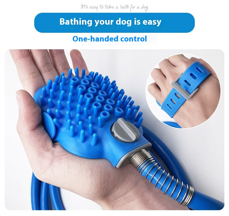 Pet Bathing Gloves with Silicone Nozzle Handheld Dog & Cat Shower Brush
