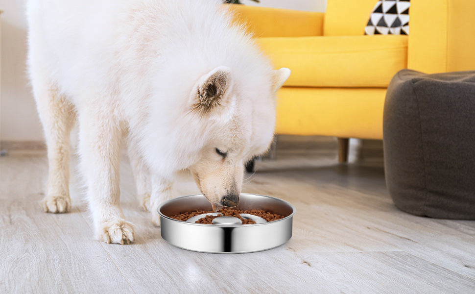 Pet Slow Stainless Steel Neck Protector Feeding Bowl